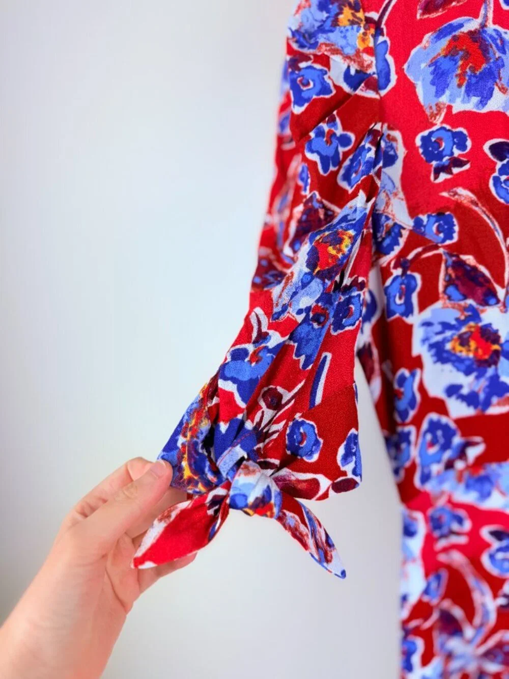 Free People Red Blue Painterly Floral Feminine Short Sleeve Mini Dress